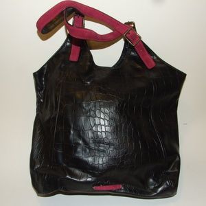 Rachel Roy Moc Croc Black Hobo Bag Purse Handbag
